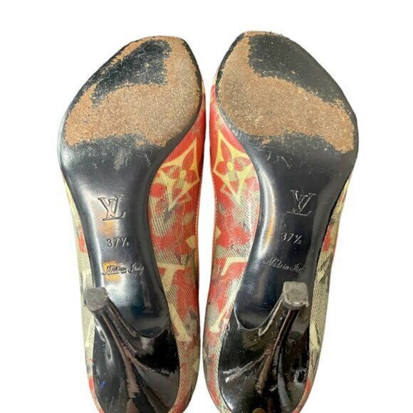 Authentic Louis Vuitton Multicolor Monogram PVC Coated Heels Peep Toe Pumps 7.5 - Picture 6 of 6